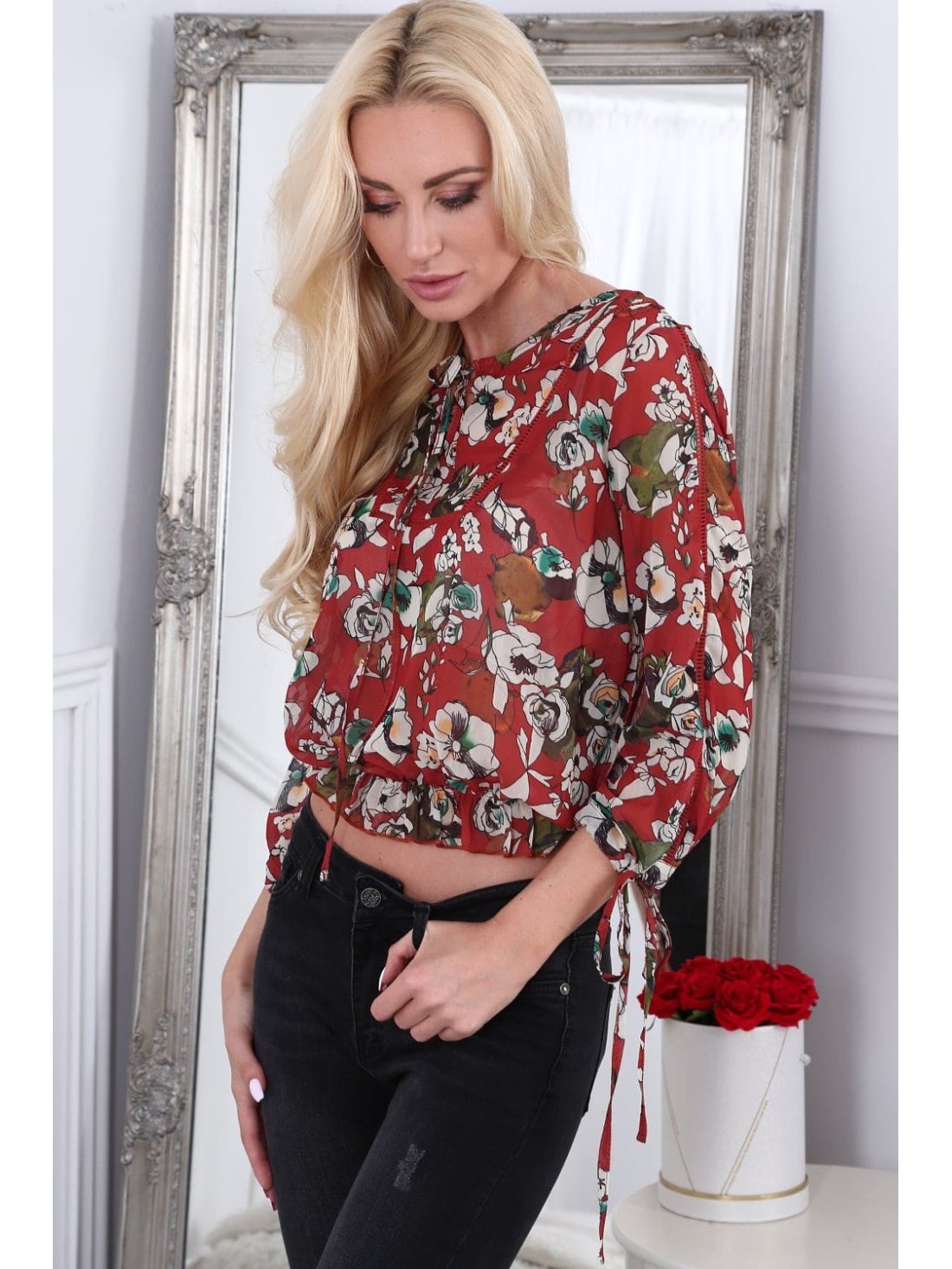 Bluza subtire rosie cu flori MP28546 - Magazin online - Boutique